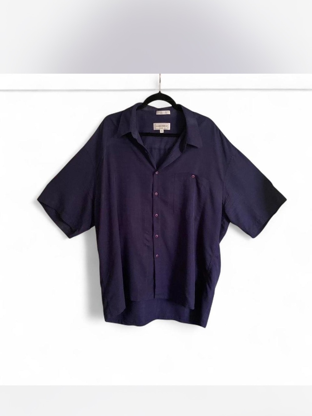 Men’s Relaxed Short-Sleeve Button-Down Shirt in Navy by Mario Ferrari size XXL
